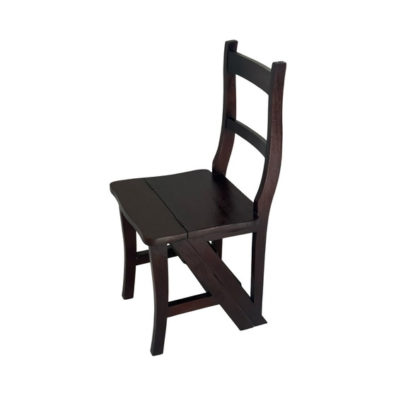 Image 1 of Escalier de bibliothèque ancien / Chaise pliante - Bois dur français - Inventé par Benjamin Franklin (Franklin-chair) !