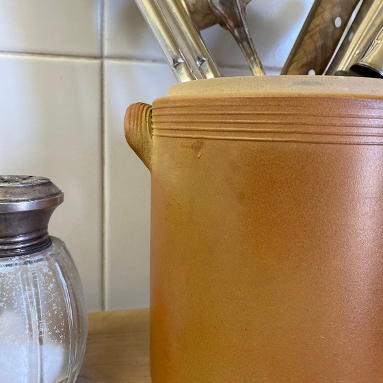 Image 1 of Antica pentola per grasso o conserva in gres smaltato con coperchio