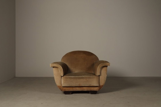 Image 1 of Art-Deco-Loungesessel mit originalem Samtbezug, Belgien, um 1930