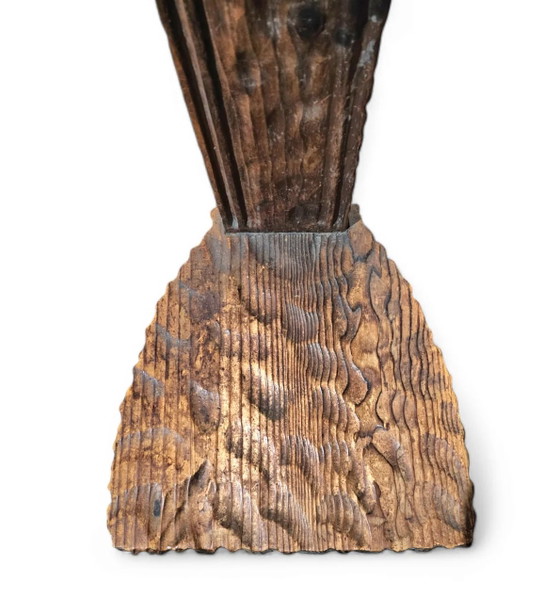 Brutalist primitive hall chair / hand-carved from solid wood and detailed with beautiful gouge woodwork (photo 3 of 9)