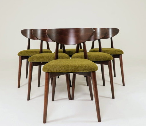 6er Set Esszimmerstühle, Polsterung Walnuss Grün Gras, Natürliches Design