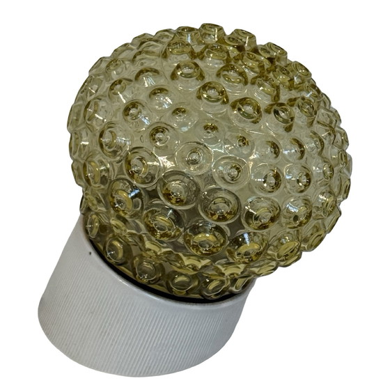 Image 1 of ca. 1970's pressed glass wall / ceiling fixture - Czechoslovakian - Mounted under an angle - Porcelain and yellow glass