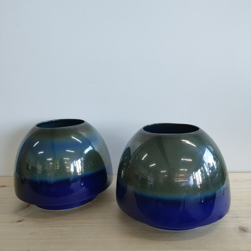 2 vasi da fiori in ceramica vintage "giapponesi" (stile) a forma di fungo