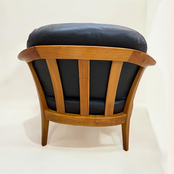 Image 1 of Wilhelm Knoll, anni '60 - Poltrona Mid-Century / sedia Senator in legno di ciliegio con rivestimento in pelle di mucca marro