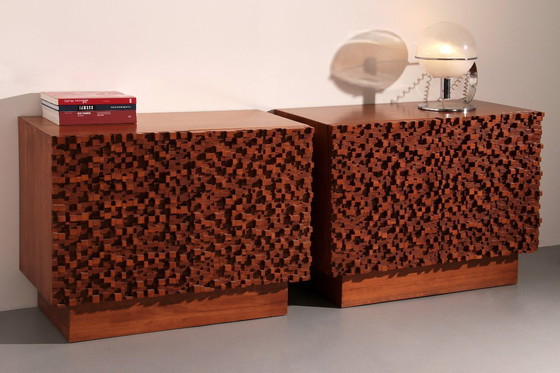 Image 1 of Zeitgenössisches Paar brutalistischer Sideboards aus Massivholz