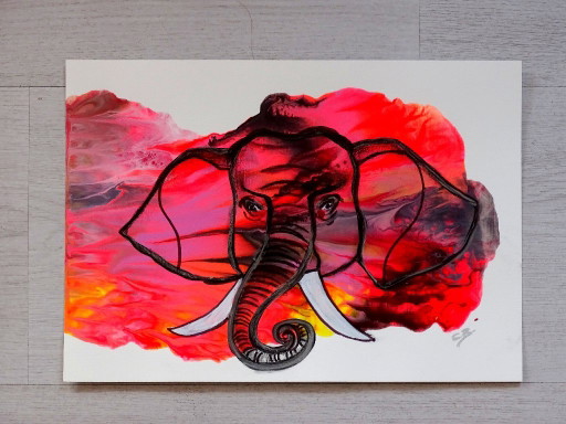 Elephant 1 Pink – schilderijen tekeningen, Paper (photo 2 of 5)