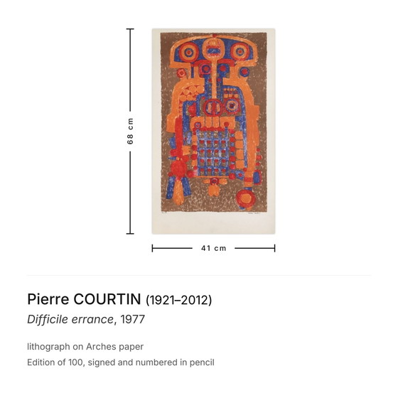 Image 1 of Pierre COURTIN Difficile errance Lithographie signée 1977