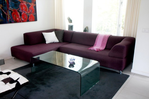 Leolux Hoekbank (2 Delen), Model 'Faya Lobi', Ploegstof Aubergine