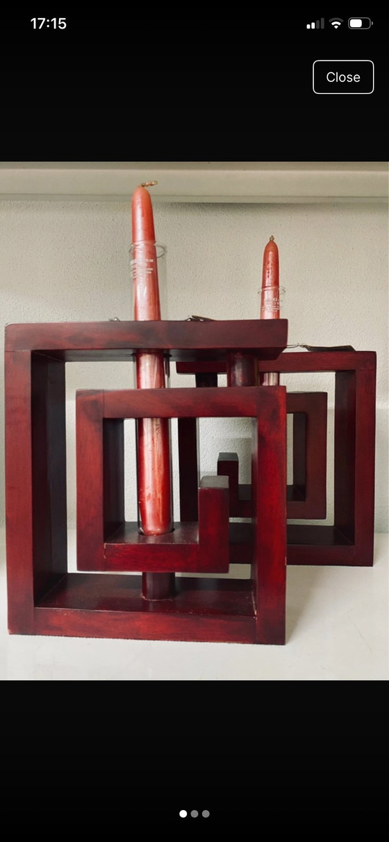 Image 1 of Juego de 2 candelabros modernos de madera