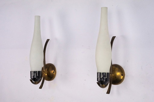 Paar Mid Century wandlampen in Arredoluce stijl. Italië 1950