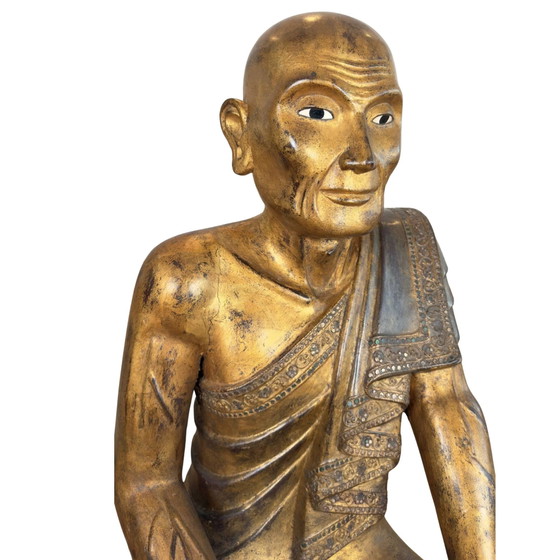 Par de monjes birmanos dorados Sariputta y Moggallana dignos de museo – Esculturas, Iron (photo 9 of 11)