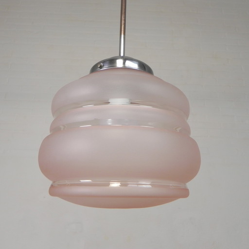 Art Deco pendant lamp with pink glass shade, 1930s