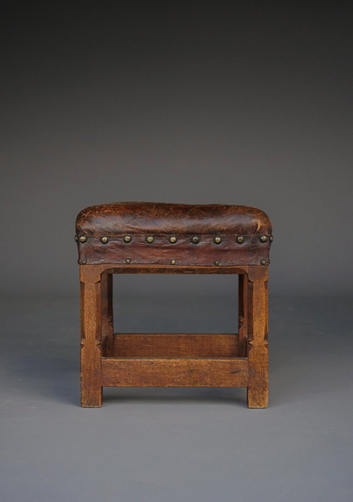 Small Leather Stool by Gordon Russell for Russell & Sons. 1920s