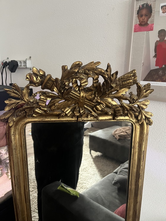 Antique Gilded Louis XVI Mirror with Crest – 157 Cm – Wood (photo 2 of 5)