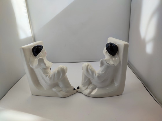 Image 1 of Pierrot Clown Vintage bookend X 2 ceramic white Eighties '80