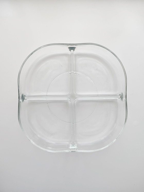 Fidenza Italy Cabaret Mina 1970er geteilte Servierschale, Tischdekoration, Glas, Transparent (Foto 2 von 5)