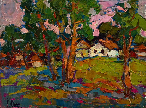 Originales Ölgemälde: Ländliche Abendlandschaft am Dorfrand – Gemälde & Zeichnungen, Canvas (photo 3 of 8)