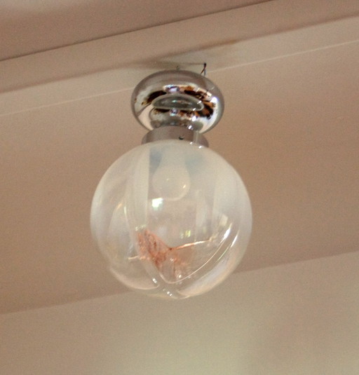 Chrome ceiling lamp, blown Murano glass, Italy 1960s