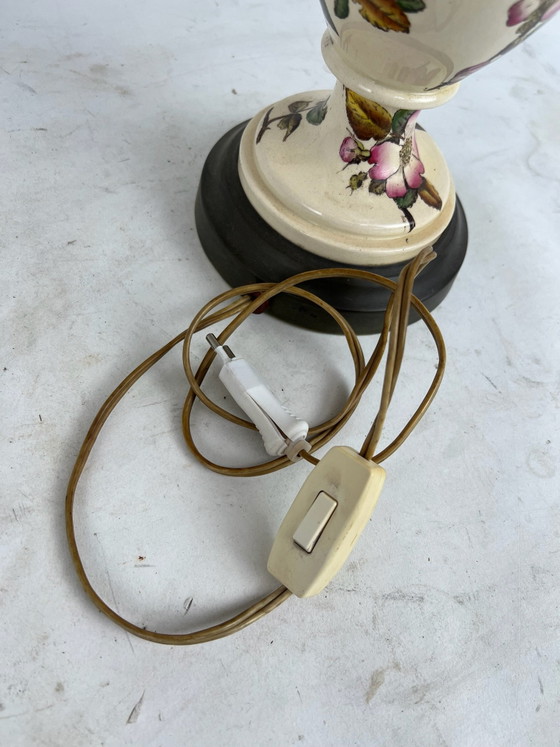 Vintage table lamp with floral motif 20th century, Ceramic, Textile, Beige (photo 5 of 5)