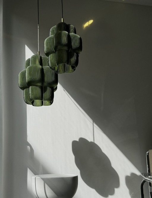 Petulia L "Olivine" ByLucop - Organic Sculptural Pendant Lamp - Artisan 3D Printed Design
