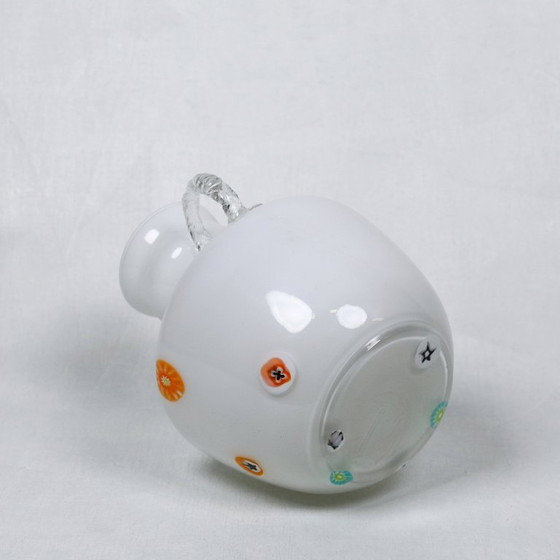 Image 1 of Murano-Opalin-Millefiori-Vase mit klaren Glasgriffen, 1970er Jahre