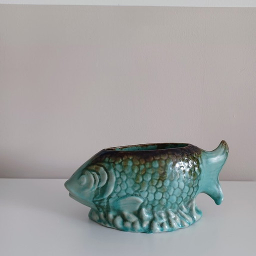 Vintage '60s Ceramic, Hand-paintted Fish, Marked F.T. Number 678