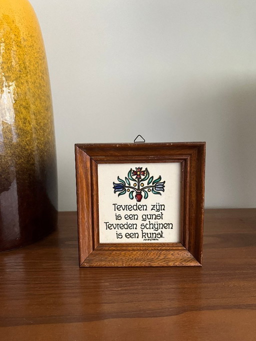 Vintage Perignem earthenware tile with saying