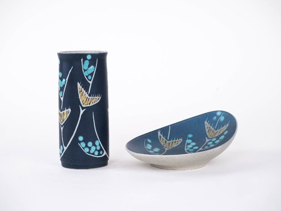 Image 1 of Set aus Keramikvase und Platte, dänisches Design, 1970er Jahre, Designer: N. Backhausen & P. ​​Brandborg, Hersteller: Søholm