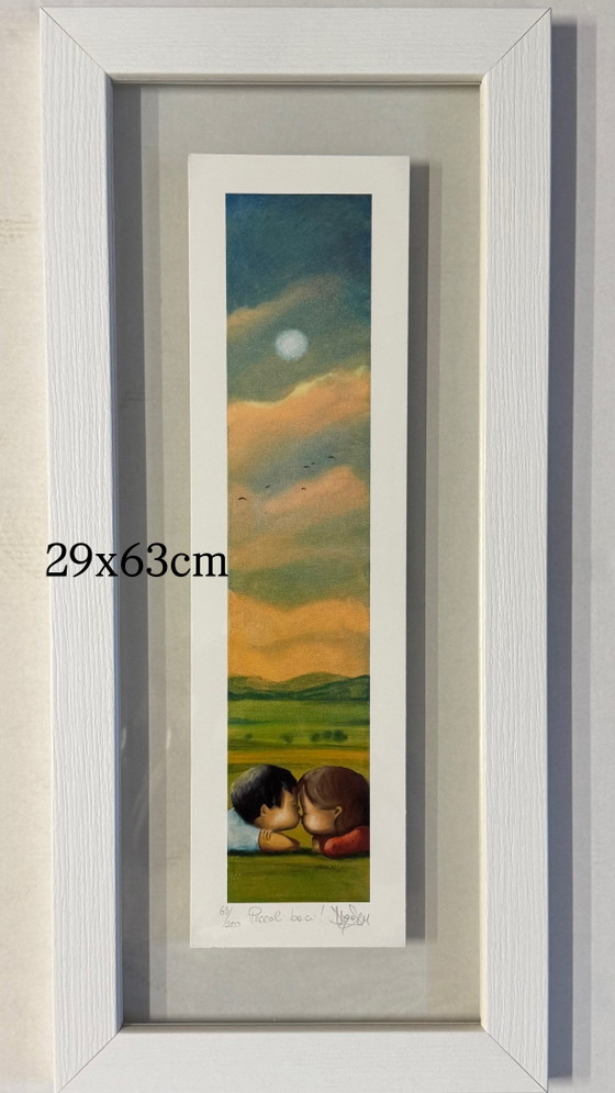 Diego Santini 13x46cm Small Kisses in Frame, Modern Art Silkscreen Print – Lithographs & prints, Paper, Wood (photo 3 of 7)