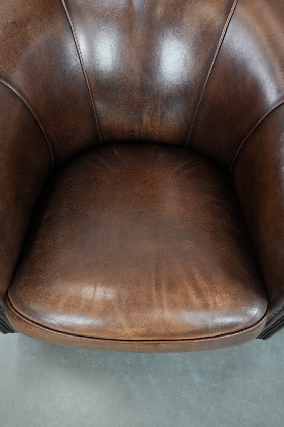 Image 1 of 2 poltrone da club in pelle di pecora con cuscino di seduta fisso e bellissimi colori