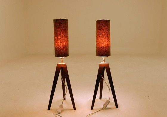 Image 1 of Paire de lampes jaune moutarde moderne design teak wood1960