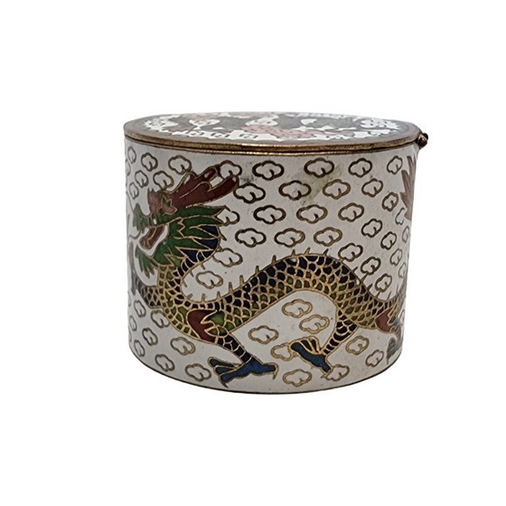 Image 1 of Chinesische Cloisonné-Schmuckschatulle mit Drachenmotiv