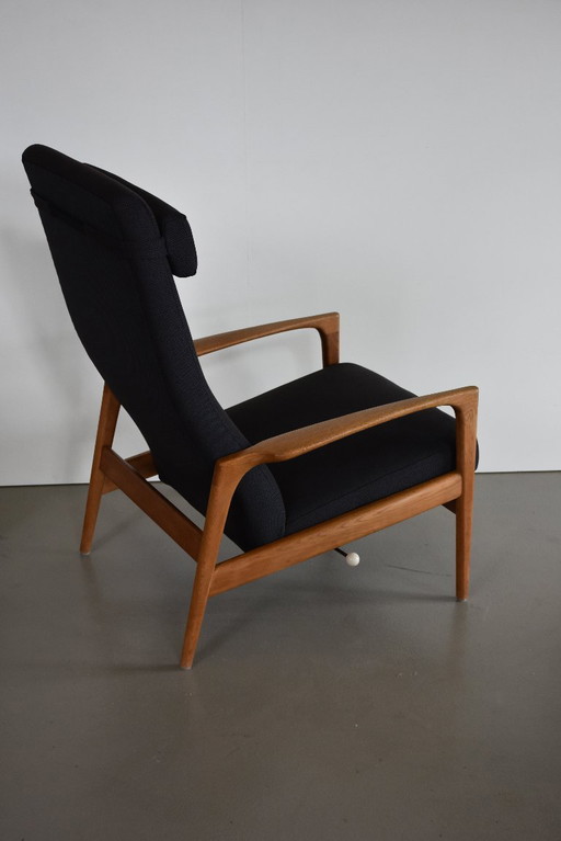 Original rare reupholstered high-back lounge armchair Set by Trensums, Oak 1960s