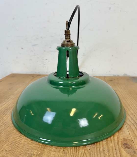 Image 1 of Industrial Green Enamel Factory Pendant Lamp, 1960s
