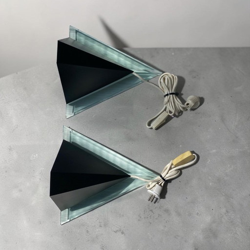 Vintage Honsel Glass Wall Lamp – Memphis Design 1980s – Set of 2 – wandlampen