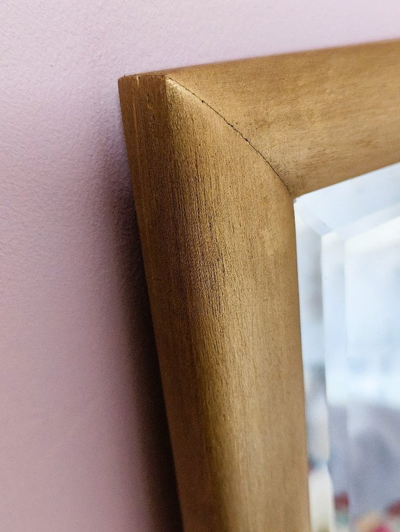 Image 1 of Kleiner antiker Spiegel aus vergoldetem Holz mit abgeschrägtem Glas