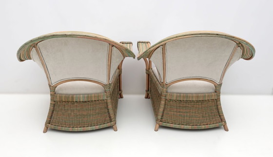 Image 1 of Pair of Mid-century Modern Italian Rattan and Wicker Armchairs, 1970s
