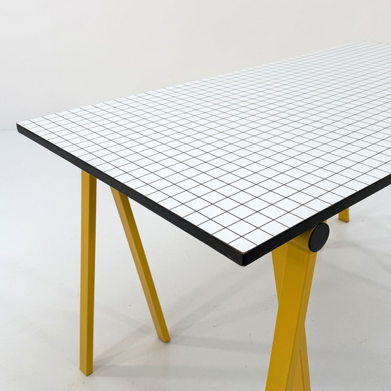 Image 1 of Gelber Trestle-Schreibtisch von Rodney Kinsman für Bieffeplast, 1980er Jahre