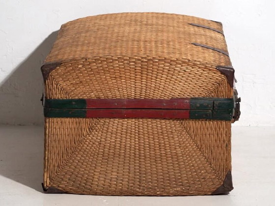 Antieke gevlochten bamboe koffer – China, circa 1920 – Reistassen, Paper, Metal, Vintage (photo 32 of 33)