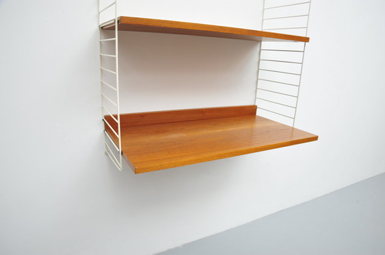 Image 1 of String Shelving System Desk And Floor In Teak With 2 Ladders By Kajsa And Nisse Strinning
