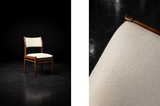 Image 1 of Chaises danoises vintage en teck et tissu beige, style moderne du milieu du siècle, années 1960, lot de 4