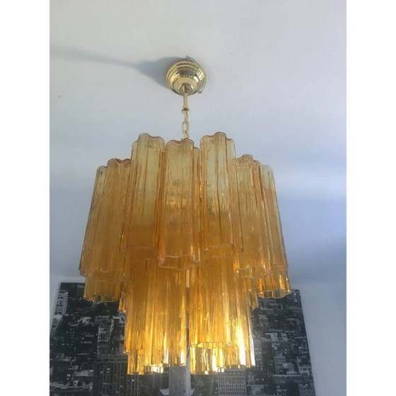 Image 1 of Lustre contemporain en verre de Murano et verre ambré Tronchi