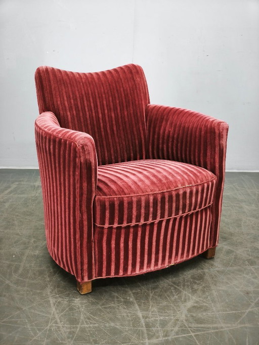 Fauteuil lounge sculptural en velours, style danois moderne des années 1950