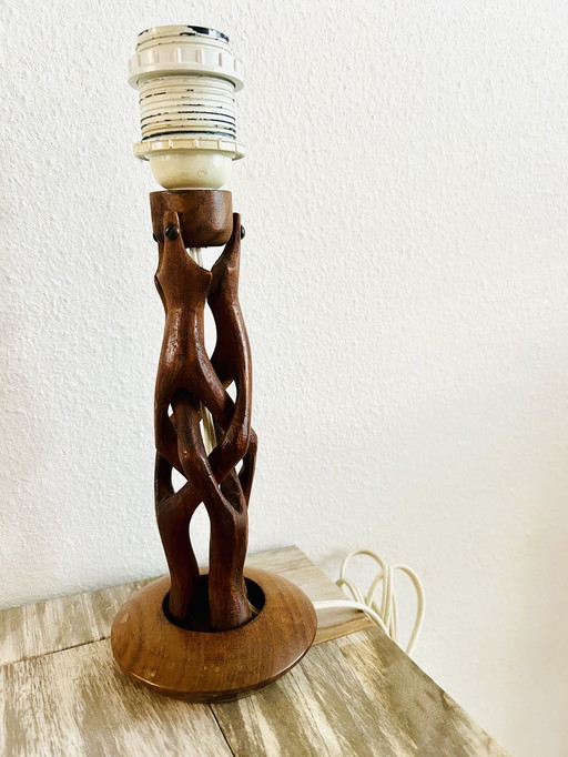 Teak hand-carved Mid-Century table lamp