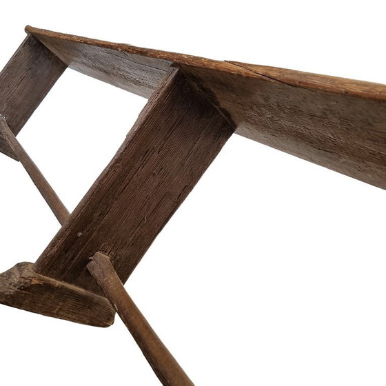 Image 1 of Antiek Frans houten bistrobank 224 cm lang, circa 1850