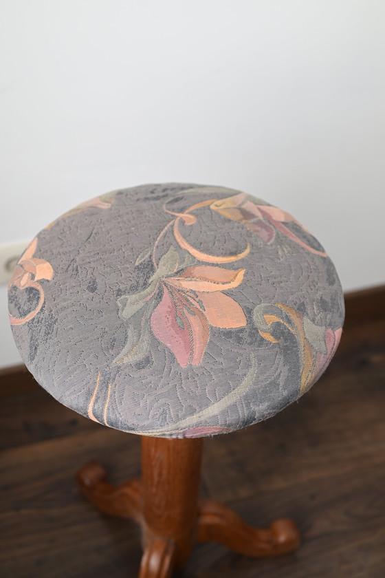 Image 1 of Tabouret de piano en bois français ancien, tabouret de piano en bois, réglable, ferme antique.