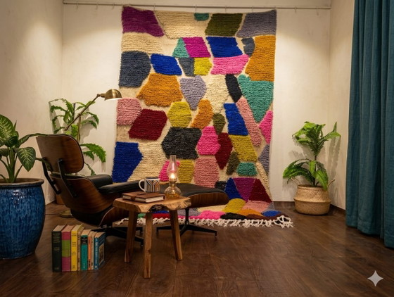 Image 1 of Alfombra Beni Ouarain hecha a mano: una pieza única de diseño bereber contemporáneo.