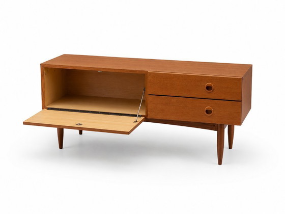 Image 1 of Teakhouten Dressoir met Klep, 2 Lades en Conische Poten
