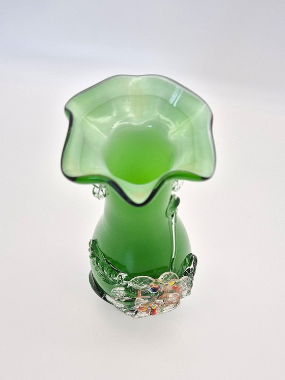 Image 1 of Vase Tivoli Murano vert vintage - Verre italien soufflé à la main | Objet d'art Mid Century