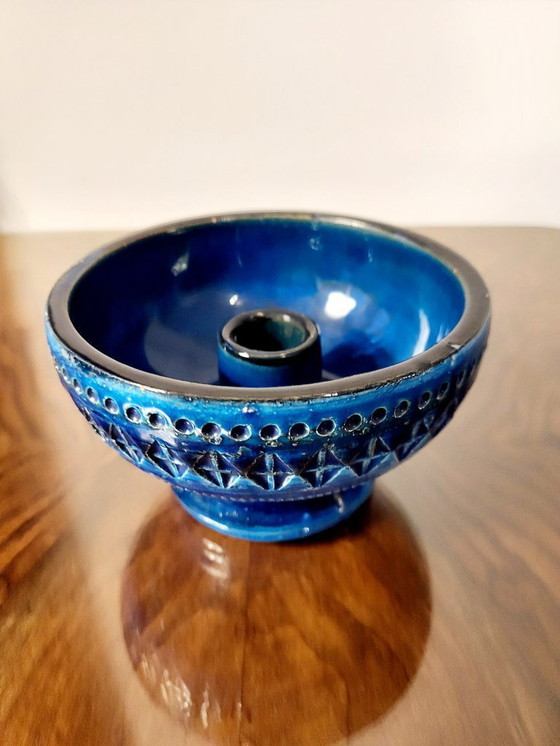 Image 1 of Rimini-blauer Keramik-Kerzenhalter, Aldo Londi für Bitossi, 1960er Jahre, Italien